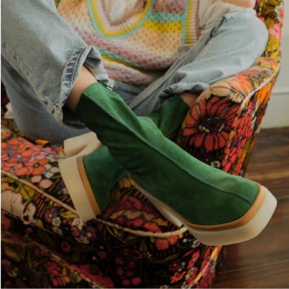 FREE PEOPLE Gigi boots suede green platform size 38.5 - Picture 9 of 16